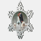 Stijlvol script onze eerste kerstbruiloft foto tin sneeuwvlok ornament (Rechts)