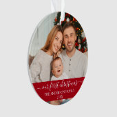 Stijlvol script onze eerste kerstfamilie rood ornament (voorkant)
