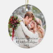 Stijlvol script onze eerste kerstfoto-namen keramisch ornament (Links)