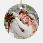 Stijlvol script onze eerste kerstfoto-namen keramisch ornament (Achterkant)