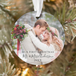 Stijlvol script onze eerste kerstfoto-namen ornament