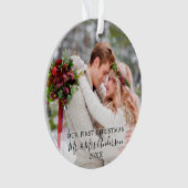 Stijlvol script onze eerste kerstfoto-namen ornament (voorkant)