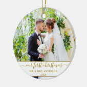 Stijlvol script onze eerste kerstgoud keramisch ornament (Links)