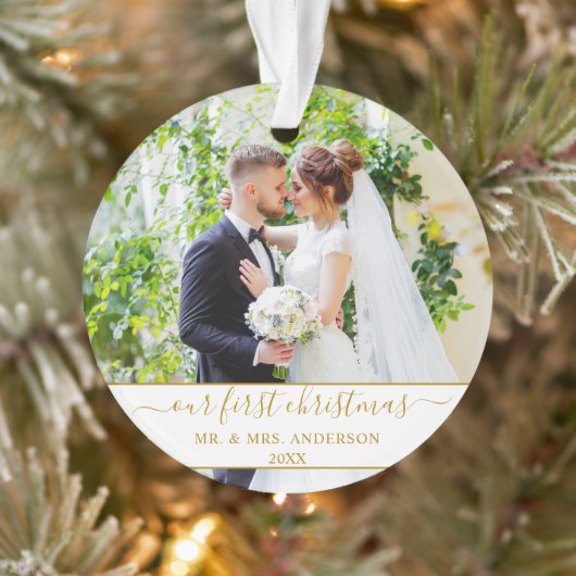 Stijlvol script onze eerste kerstgoud ornament (Boom)