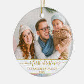 Stijlvol script onze eerste kerstgoudfamilie keramisch ornament (Links)