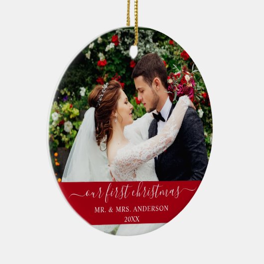 Stijlvol script onze eerste kerstrood keramisch ornament (Rechts)