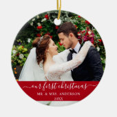 Stijlvol script onze eerste kerstrood keramisch ornament (Voorkant)