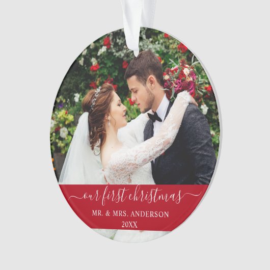 Stijlvol script onze eerste kerstrood ornament (voorkant)