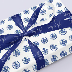 Stijlvol script paar namen marine blauw satijnen lint