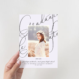 Stijlvol script Paarse foto afstudeerfeest Kaart