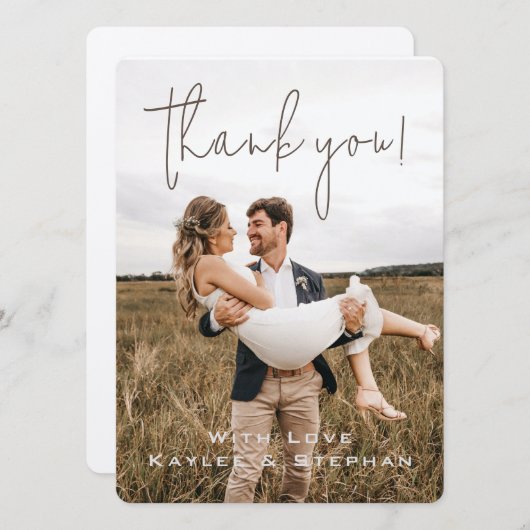 Stijlvol script persoonlijke foto Hartelijk dank Save The Date (Voorkant / Achterkant)