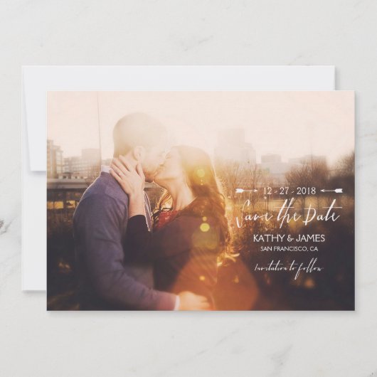 Stijlvol Script & Pijlen Volledige Foto Opslaan va Save The Date (Voorkant)