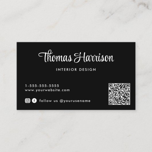 Stijlvol script QR-code zwart Visitekaartje (Voorkant)