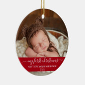 Stijlvol script Red Mijn eerste kerstBaby Keramisch Ornament (Rechts)