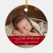 Stijlvol script Red Mijn eerste kerstBaby Keramisch Ornament (Voorkant)