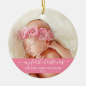 Stijlvol script Roze Mijn eerste kerstBaby Keramisch Ornament (Voorkant)