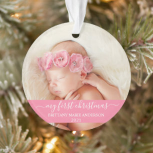 Stijlvol script Roze Mijn eerste kerstBaby Ornament