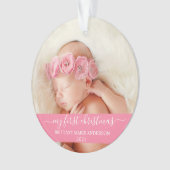 Stijlvol script Roze Mijn eerste kerstBaby Ornament (voorkant)