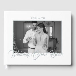 Stijlvol script Silver White met zwarte witte foto Gastenboek