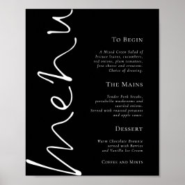 Stijlvol Script Simpel Zwart Huwelijksmenu Poster