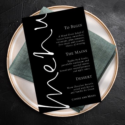 Stijlvol Script Simple Black Wedding Menu Poster