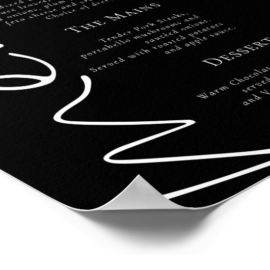 Stijlvol Script Simple Black Wedding Menu Poster (Hoek)
