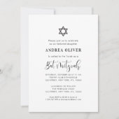 Stijlvol Script Ster van David Witte Bat Mitzvah Kaart (Voorkant)
