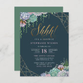 Stijlvol script Succulents verrassende verjaardags Uitnodiging Briefkaart (Voorkant / Achterkant)