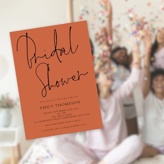 Stijlvol Script Terracotta Bridal Shower Uitnodigi Kaart