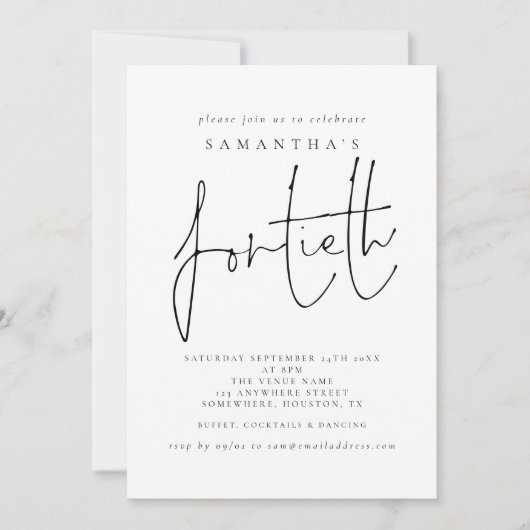 Stijlvol Script Veertigste Verjaardagsfeest Kaart (Voorkant)