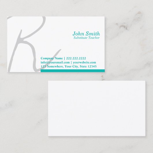 Stijlvol script Visitekaartje leraar vervangen (Voorkant / Achterkant)