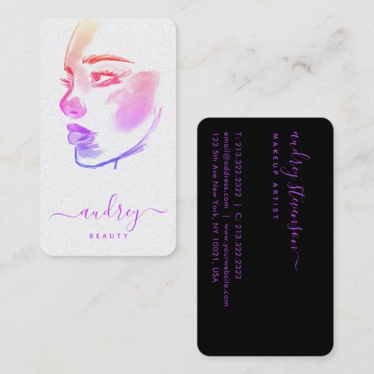 Stijlvol script voor holografie Roze Beauty Waterv Visitekaartje (Voorkant / Achterkant)