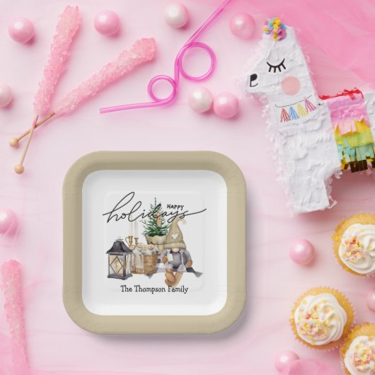 Stijlvol script Waterverf Santa White Beige Papieren Bordje (Feest)