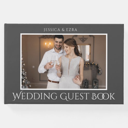 Stijlvol Script Wit en Grijs | Foto Gastenboek (Voorkant)