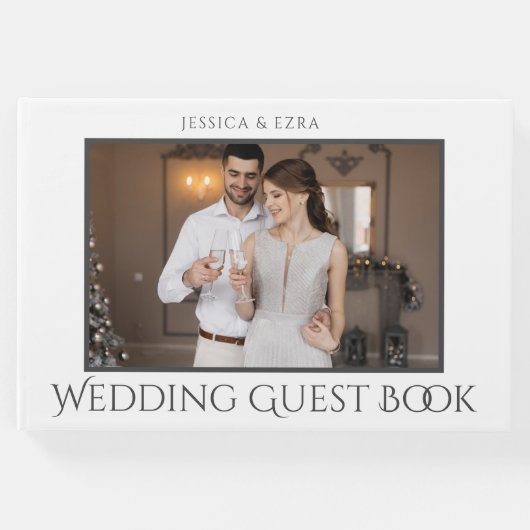 Stijlvol Script Wit en Grijs | Foto Gastenboek (Voorkant)