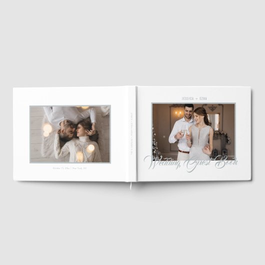 Stijlvol script, zilver en wit | Foto Gastenboek (Volledig)