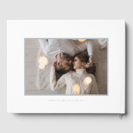 Stijlvol script, zilver en wit | Foto Gastenboek (Achterkant)