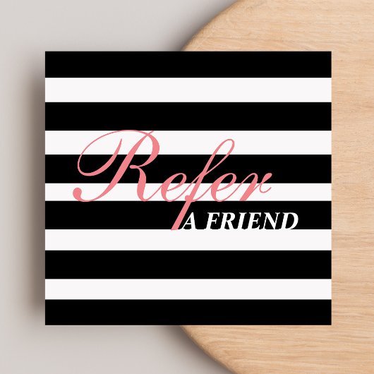 Stijlvol Script Zwart & Wit Stipes Schoonheidsspec Aanbevelingskaartje