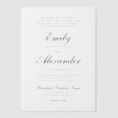 Stijlvol Script Zwart Wit Trouwen Vellum Uitnodigingen (Voorkant)