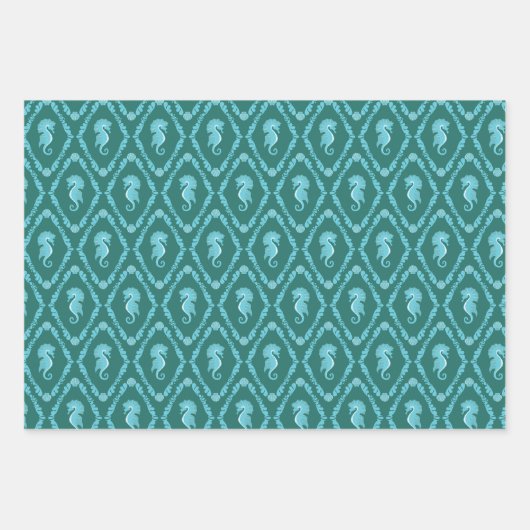 Stijlvol Seahorse Blue nautisch patroon Inpakpapier Vel (Voorkant 3)