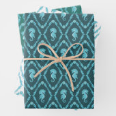 Stijlvol Seahorse Blue nautisch patroon Inpakpapier Vel (In situ)