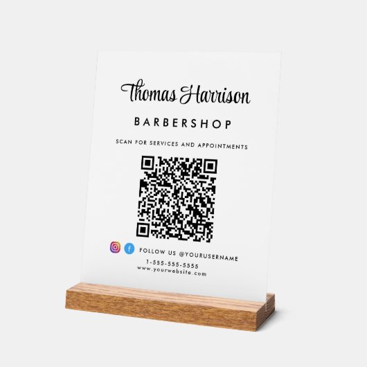 Stijlvol Signature Script QR Code Business Acryl Bord (Hoek)