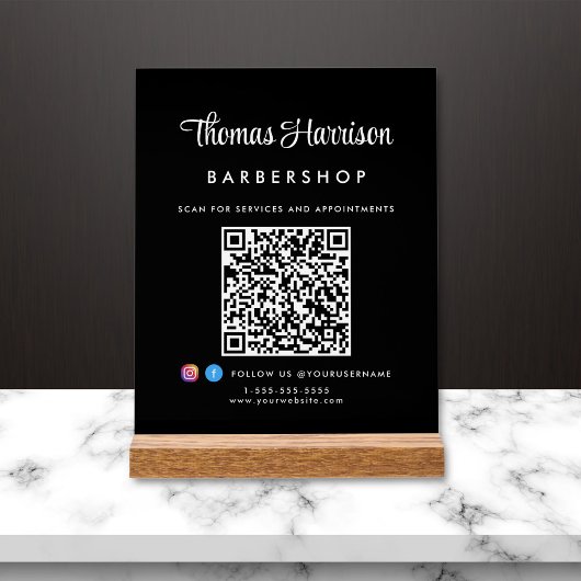 Stijlvol Signature Script QR Code Business Black Acryl Bord