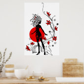 Stijlvol silhouet van elegante vrouw met een zoete poster (Keuken)