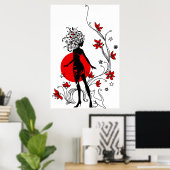 Stijlvol silhouet van elegante vrouw met een zoete poster (Thuiskantoor)