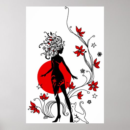 Stijlvol silhouet van elegante vrouw met een zoete poster (Voorkant)