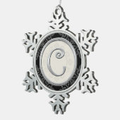 Stijlvol Silver Monogram C Kerstmis Tin Sneeuwvlok Ornament (Rechts)