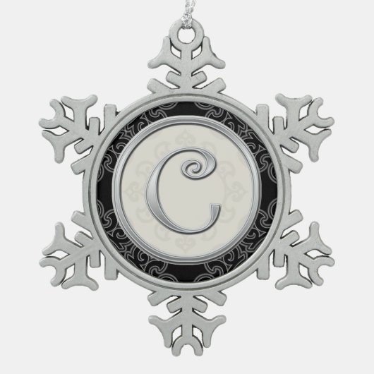 Stijlvol Silver Monogram C Kerstmis Tin Sneeuwvlok Ornament (Voorkant)