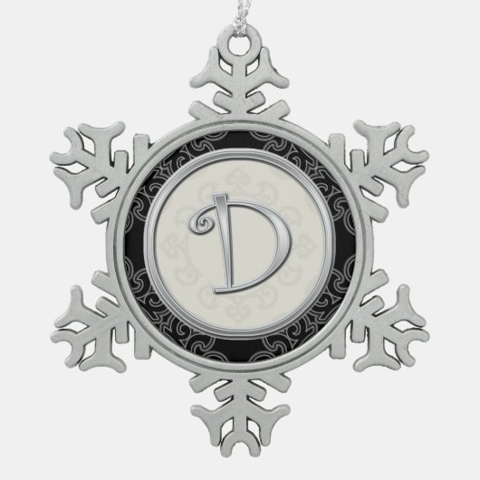 Stijlvol Silver Monogram D Kerstmis Tin Sneeuwvlok Ornament (Voorkant)
