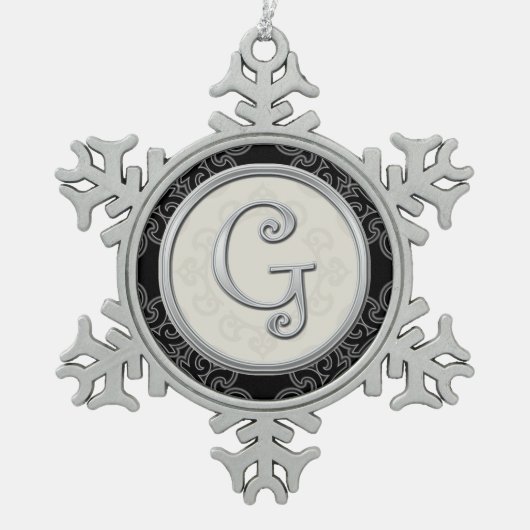 Stijlvol Silver Monogram G Kerstmis Tin Sneeuwvlok Ornament (Voorkant)
